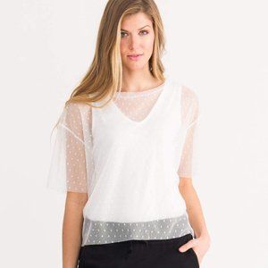 Agnes & Dora™ Mesh Tee Ivory Mini Dot